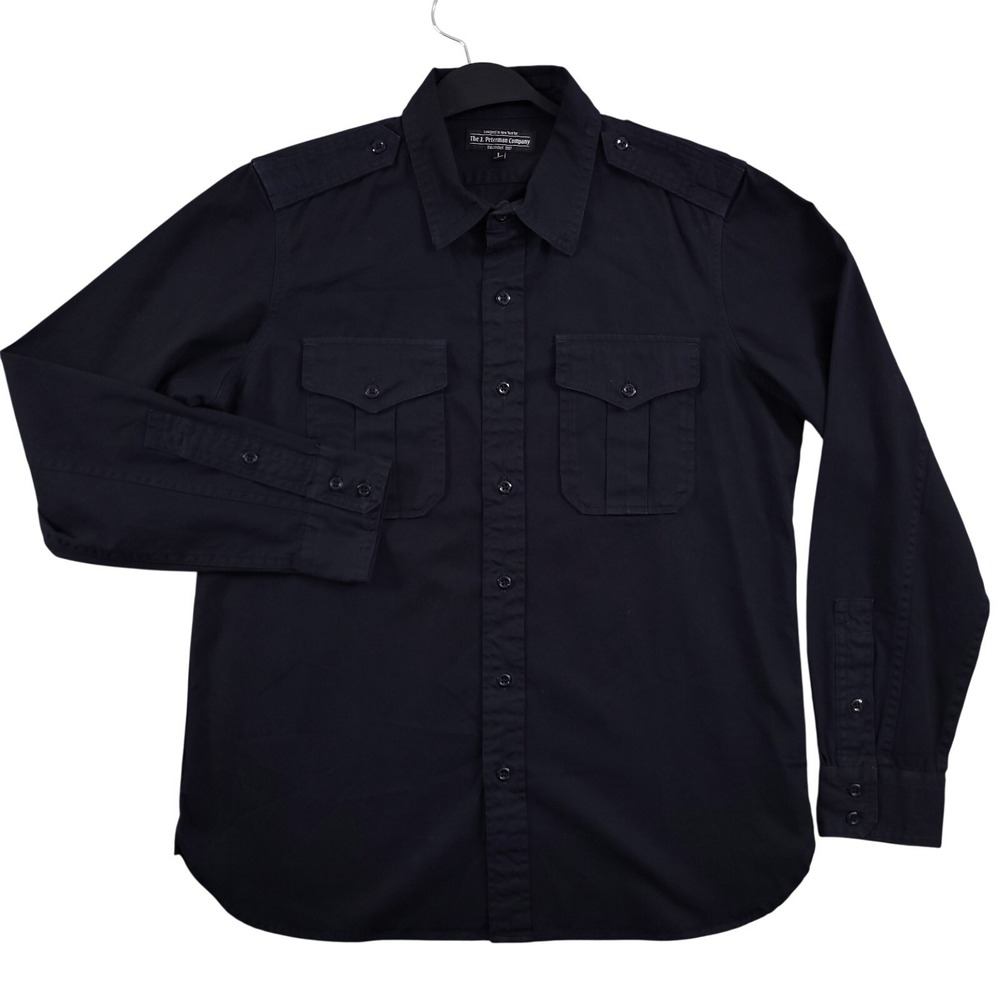 J Peterman Shirt Mens L Black Safari Utility Epaulette Field Heavyweight Cotton